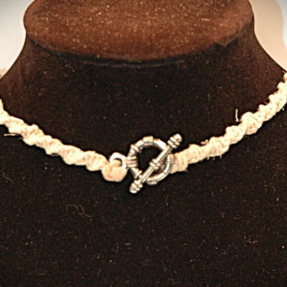 Abalone Like Celtic Cross with a Pearl Center on Tan Hemp Artisan Necklace 17" - Picture 4 of 4